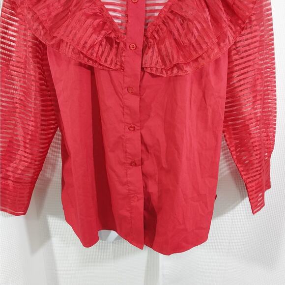 ASHLEY STEWART! RIPE ROUGE REF SHEER STRIPED, RUFFLED POUF SLEEVE BLOUSE! SZ 18 - Picture 4 of 8